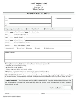 7039 Monitoring Log Sheet