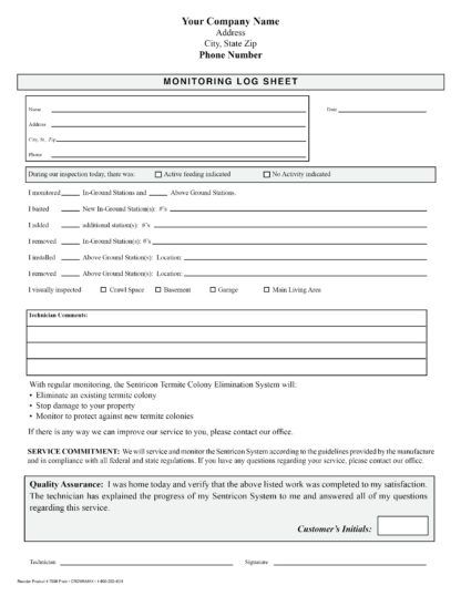 7039 Monitoring Log Sheet