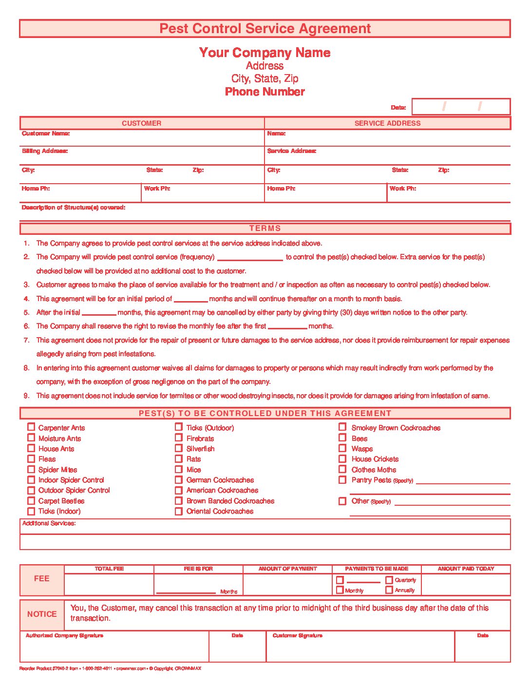 7040 – Pest Control Service Agreement