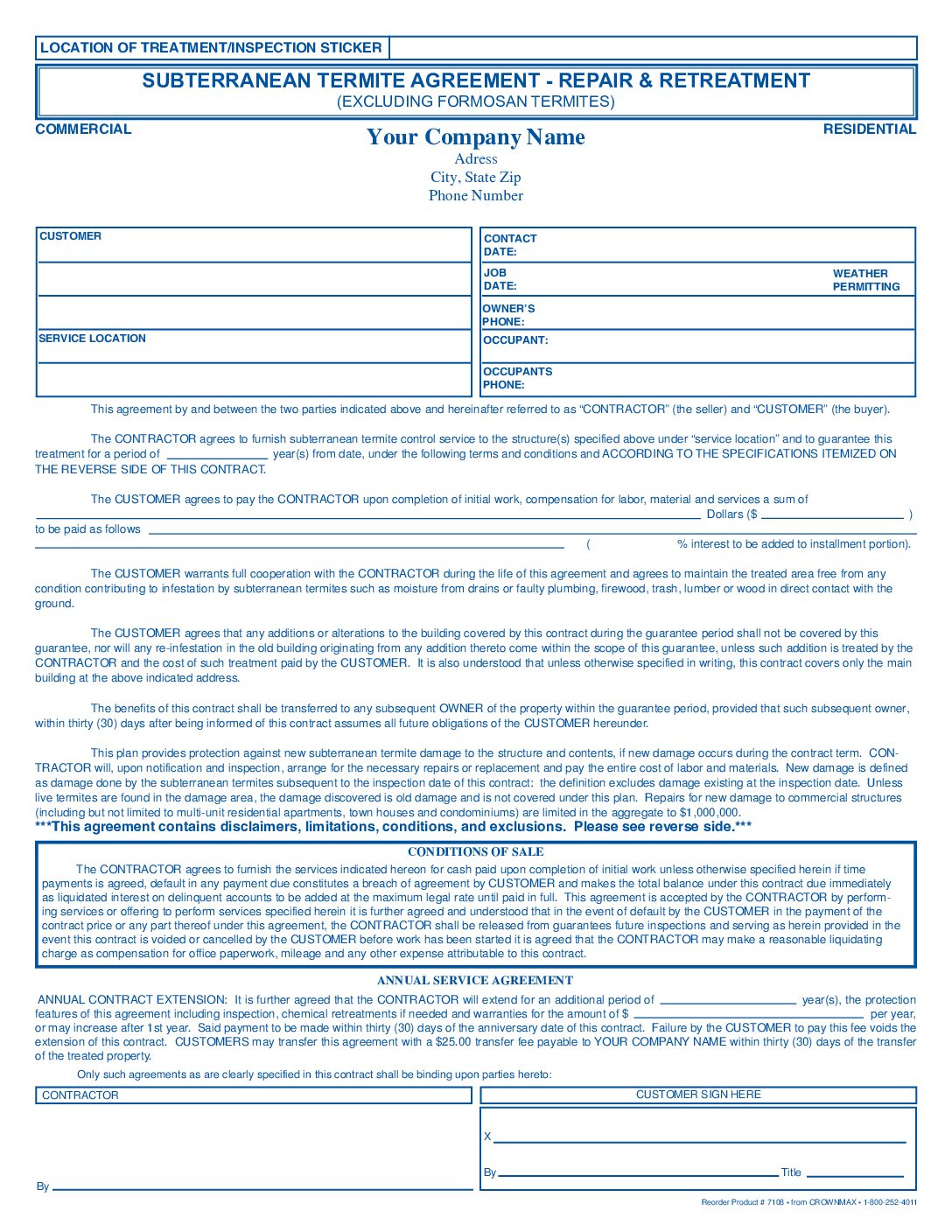 7108 - Subterranean Termite Agreement – Repair & Re-Treat