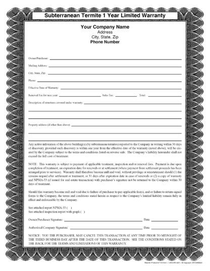 7117 Subterranean Termite 1 year Limited Warranty