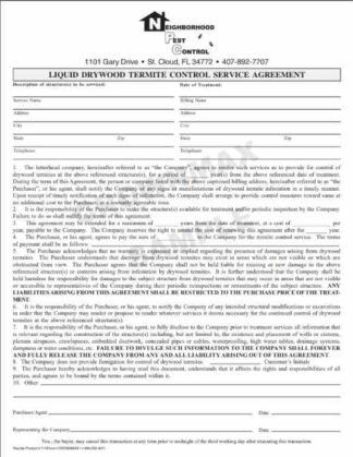 7119 Liquid Drywood Termite Service Agreement
