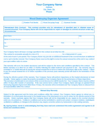 Wood Destroying Organism Agreement