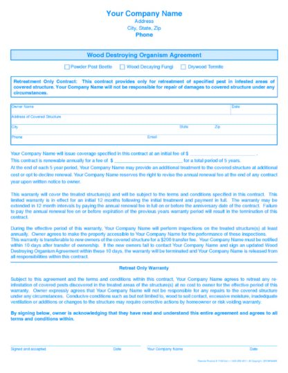 Wood destroying organism agreement