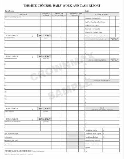 7212 Termite Control Daily Work & Cash Report