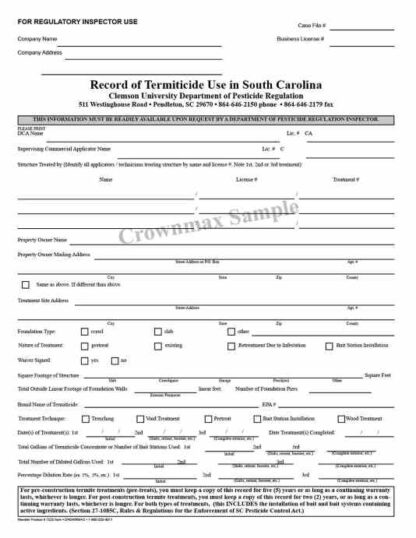 Record of termiticide use in south carolina