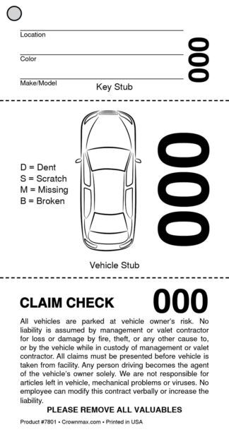 7801 Valet Parking Ticket Classic Diagram