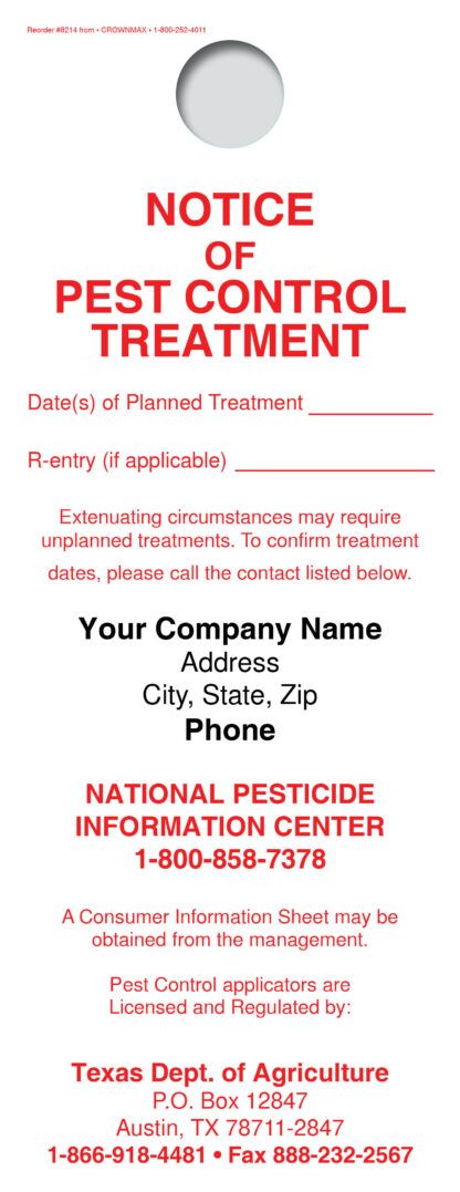 8214 – notice of treatment door hanger